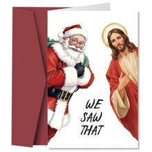 1pc Funny "We Saw It" Christmas Greeting Card - Humorous Santa Claus And Jesus Holiday Blessings Card, Gift For Family And Friends, Holiday Card With Envelope, Christmas Gift - Multicolor - View 6