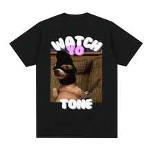 Watch Sound Funny Dog Meme Graphic T-Shirt Humorous Clothing Retro Style T-Shirt Female Fashion O-Neck Breathable Top - màu đen - Xem 9