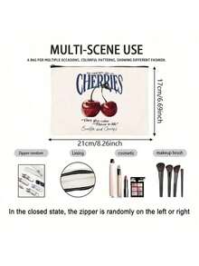2D樱桃卡通印花，时尚礼品，便捷拉链封口，送给爱人的最佳礼物，送给姐妹的礼物，便携式化妆包，学生铅笔盒，化妆品礼品袋，拉链袋，笔袋旅行包，零食袋，洗漱包收纳袋 - 多功能包 - 送给女性的理想礼物 - 送给闺蜜的最佳礼物 化妆包 化妆品收纳袋 洗漱包 旅行洗漱包 - 彩色 - 查看 10