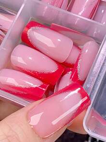 96 pezzi di set di unghie finte lucide e migliorate - colori misti, unghie finte da ballerina lunghe riutilizzabili in quattro motivi quadrati francesi, adatte come regalo di unghie per donne e forniture per unghie, perfette per San Valentino, matrimonio e Capodanno, che esaltano l'eleganza quotidiana - Multicolore - Visualizzare 6