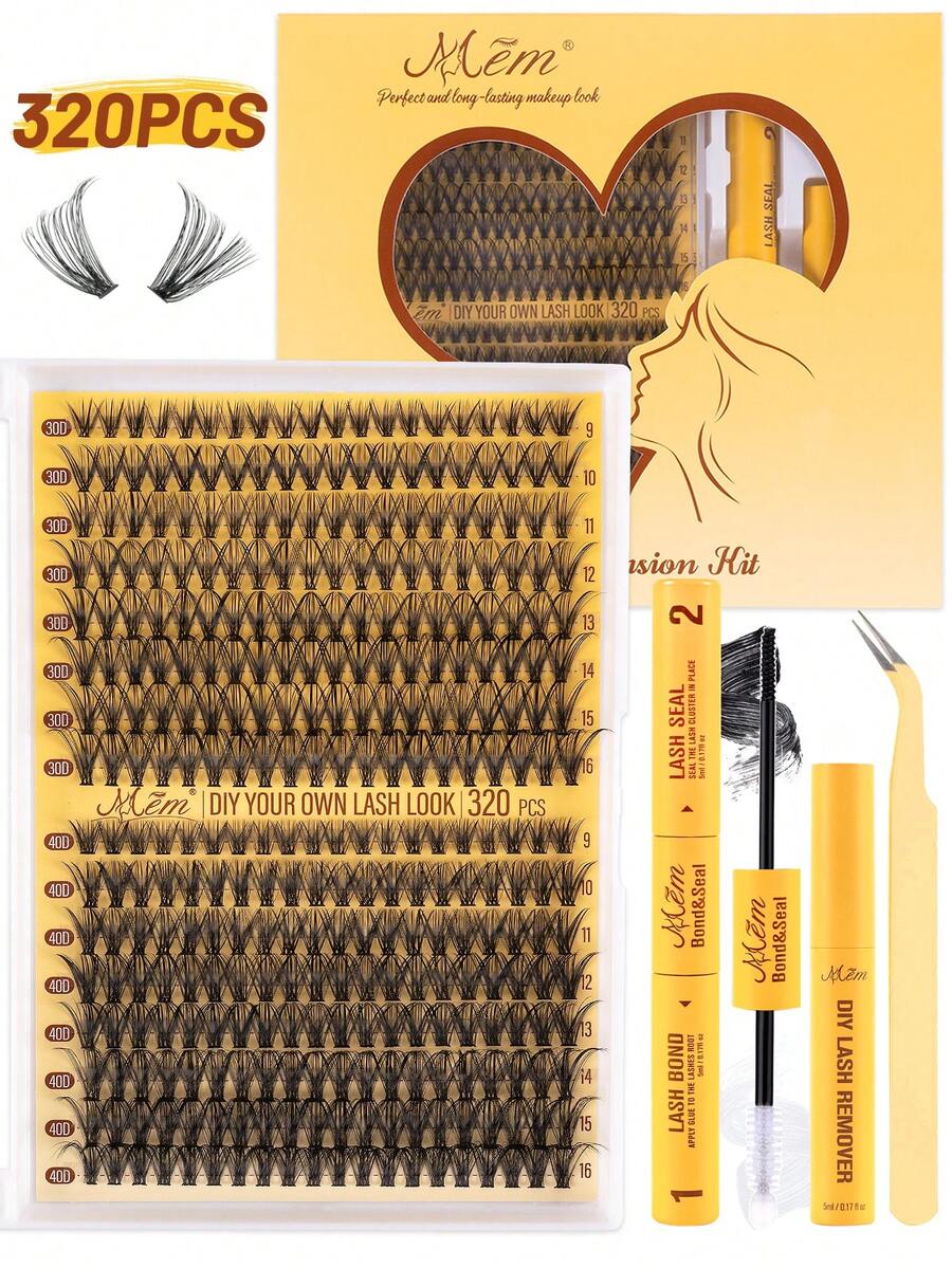 320 Piece D-Type Curled False Eyelash Set, Large Capacity Combination Set, DIY False Eyelash Tool Set, 30D+80D Eyelash Cluster, Personal D-Type Curled False Eyelash Set, Including Eyelash Glue And Styling Liquid, As Well As 9-16mm Mixed Length False Eyelash Set. Eyelash Cluster Set, False Eyelashes, Suitable For Travel, Daily Wear - Black - View 1