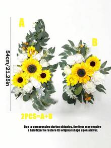 2件套婚礼拱门花卉，白色和向日葵色，适用于婚礼迎宾牌和仪式装饰、婚礼仪式和宴会背景装饰、人造花拱门装饰、婚礼仪式花帘、婚礼拱门和宴会背景装饰、婚礼迎宾牌花卉、生日派对装饰 - 黃色 - 查看 4