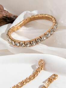 4pcs/Set Luxury Vintage Full Diamond Opening Bracelet Female Personality Rhinestone Infinity Logo Bracelet Female Gift Jewelry - Gold - View 5