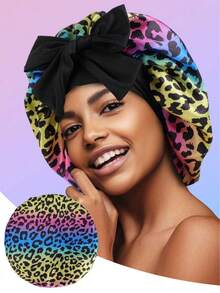 قبعة نوم/قبعة مكياج من الشريط المطاطي المبطن بالساتان للنساء، مناسبة للاستخدام اليومي، قبعة نوم مناسبة للضفائر والتجعيد، قبعة نوم ساتان كبيرة الحجم مع سحاب مطاطي - متعدد الألوان - مشاهدة 2