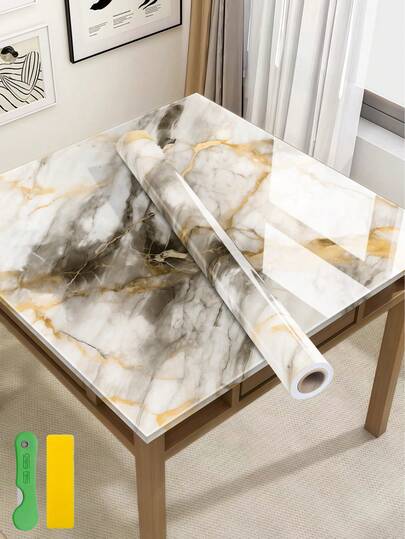 1 rouleau d'autocollants muraux imperméables et résistants à l'huile pour la cuisine, motif marbre doré gris blanc. Autocollants épaissis résistants à la chaleur pour la rénovation de la hotte. Papier peint DIY découpable pour les armoires de cuisine, les cuisinières et les plans de travail