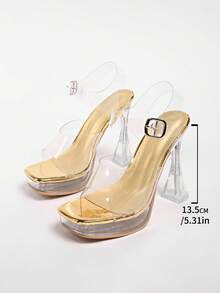 Sexy transparente Kristall Plateau Rutschfeste Sandalen mit hohem Absatz für Frauen, neue Sommersandalen für Nachtclub-Bühnenauftritte mit hohem Absatz - Gold - Übersicht 7