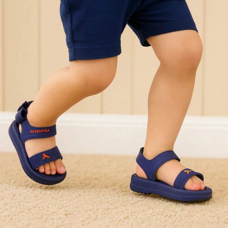 Sandália Infantil Masculino Menino Confortável Leve Tira Regulável Escolar Antiderrapante - Azul Marinho - Visão 1