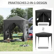 Folding Gazebo 2x2m With 4 Side Panels And Windows, UV Protection, Garden Tent With Carry Bag, Black Oxford Steel - Black - View 5