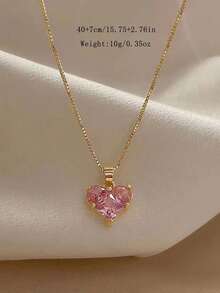 1 件欧美风格 Y2k 合金心形玻璃吊坠项链，情人节礼物，适合女性情人节、妈妈、母亲、母亲节、礼物 - 金黃色 - 查看 6