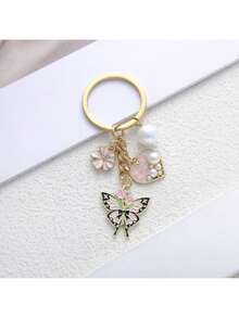 1pc Unisex Zinc Alloy Butterfly, Flower & Heart Shaped Oil Drop Keychain, Fashion Pendant Bag Charm - Multicolor - View 1