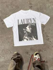 Rap Singer - Music Lauryn Hill Themed With Artist's Name And Image Themed Graphic Casual Soft Short Sleeve Pure Cotton T - Shirt - Weiss - Übersicht 1