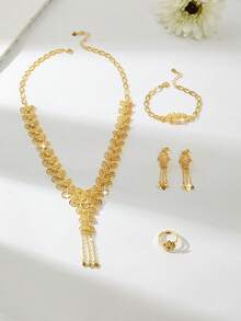 Mgyi 18K镀金奢华复古女士首饰套装，优雅方形设计，包含项链、耳环、手链和戒指，适合尼日利亚、迪拜、中东、沙特阿拉伯新娘婚礼、日常佩戴、周年纪念礼物和万圣节礼物。 - XSJT-240 - 查看 5