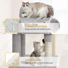 178cm Cat Tree For Indoor Cats, Multi-Layer Scratching Post With Large Platform, 2 Caves, 7 Sisal Posts, Pompoms, Cat Basket, Hammock, Suitable For Cats, Light Grey - Light Grey - View 6