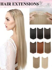 Extensiones de cabello de alambre de acero invisible, aro de cabello transparente, tamaño ajustable, clips de desmontables, cabello sintético liso, peluca invisible para mujeres - Multicolor - Ver 1