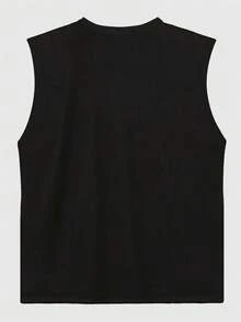 GRDR Minimalist Printed Summer Men's Casual Loose Fit Crew Neck Tank Top, Versatile & Fashionable - Black - View 3