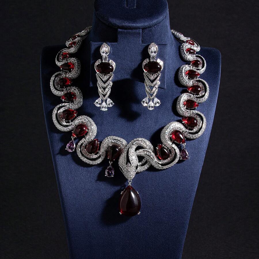 1 Set Damen Mode Schmuckset, Halskette, Ohrringe, Schlange, geeignet für Frauen/Braut/Brautjungfer/Urlaub/Party/Hochzeit/Bankett, Geschenk