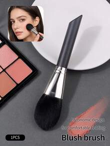 1pc Large Powder Brush, Soft & Fluffy Blush Brush, Highlighter Brush, Won't Irritate Skin, Evenly Applies Makeup, Professional Face Setting Brush, Multi-Functional Makeup Tool - Black - View 2