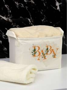 Baby Printed Rectangular Foldable Organizer Basket 25 X 15 X 18 - Beige - View 2