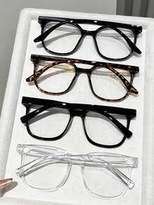 1/4pcs Women's Leopard Print Plastic Geometric Full Frame Clear Lens Casual Glasses, Suitable For School, Business, Office, Reading And Various Face Shapes - Multicolor - View 2