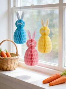 5pcs Easter Bunny Honeycomb DIY Desktop Decor Set, Suitable For Spring Easter Decoration, Birthday Party, Rabbit Theme Party, Garden Party, Egg Hunt, Easter Bunny Table Decor, Home Easter Decoration, Hanging Easter Honeycomb Decor - Nhiều màu - Xem 2