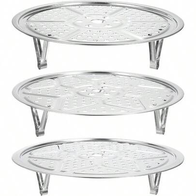 3pcs Stainless Steel Steamer Rack With Stand, 8.6 Inches/9.5 Inches/10.2 Inches Pot Steaming Tray For Steamer Cookware Instant Pressure Cooker