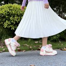 Preppy Style Cute Women Pink Curb Sneakers Thick Sole Lace-Up Lightweight Casual Shoes For School Girls - 粉色 - 查看 4