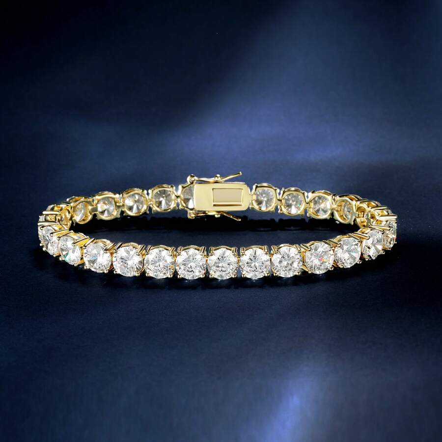 MDFUN Vòng tay tennis cổ điển mạ vàng 14K đính đá Cubic Zirconia 6mm | Vòng tay vàng dành cho nam