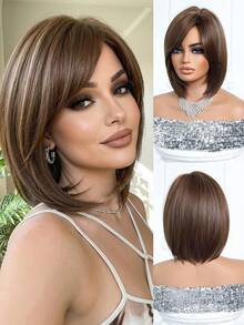 Wig Bob Cokelat Tua Elegan 10 Inci dengan Poni, Cocok untuk Wanita, Tahan Panas, Multifungsi untuk Berbagai Acara, Berkualitas Tinggi, Cocok untuk Pemula, Multifungsi, Penting untuk Liburan Kecantikan, Nyaman dipakai, Cocok untuk Festival Musik, Pemakaian Sehari-hari, Pernikahan, Halloween, Natal, Hari Ibu dan Upacara Wisuda, Hadiah Ramadhan - Coklat - View 3