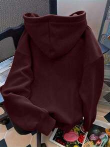 Cute Versatile Bow Pattern Women's Long Sleeve Pocket Casual Sweatshirt - 酒紅色 - 查看 2