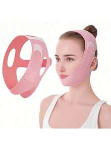 360° Stretch Double Chin Reducer For Women - Adjustable V Line Face Lifting Strap, Overnight Face Slimming Mask Washable Reusable All Day Comfort - 粉色 - 查看 1
