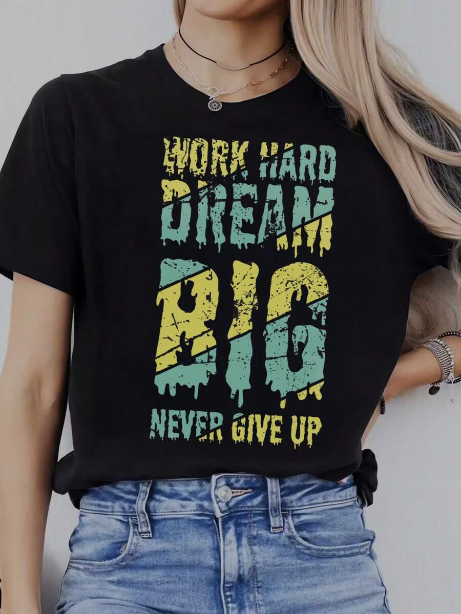 Women's Casual Crew Neck Short Sleeve T-Shirt Streetwear Creative Printed Patterns, Simple Design, Suitable  Top ForSoft And Comfortable,Sports And Fitness,It Is Also A Good Choice For Gifts To Relatives And Friends - 黑色4 - 查看 1