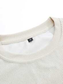 Men's Corduroy Crewneck Sweatshirt Spring/Autumn Solid Color Casual Versatile Long-Sleeve Pullover Sports Shirt Comfortable Fabric Round Neck - 杏色 - 查看 2