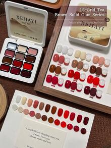 12 colores Patrón de manchas de pegamento Lata de esmalte de uñas semi-sólido de alta saturación popular para uso especial en salón de uñas - Multicolor - Ver 3