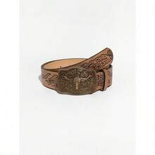 1pc Women's Western Style Embossed Vintage Buckle Leather Belt Festival Halloween Summer, School Fall, Autumn, Halloween - 棕色 - 查看 12