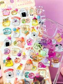 3D水晶贴纸，高透明度水晶材质，耐磨耐刮，强力粘性，色彩鲜艳，可爱卡通设计。适用于手工DIY/手账/手机装饰/相册点缀/笔记本装饰/礼盒包装/节日纪念品/创意装饰材料/生日礼物/手工饰品/卡通收藏贴纸。 - 彩色 - 查看 8