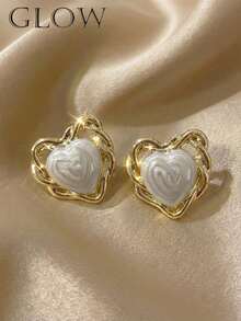 1 par de pendientes de botón con forma de corazón vintage y lujosos, únicos, adecuados para adolescentes, Día de San Valentín y uso diario - Amar - Ver 1