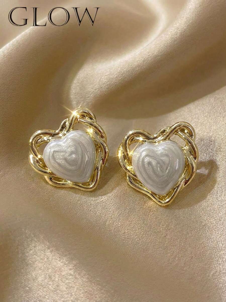 1 par de pendientes de botón con forma de corazón vintage y lujosos, únicos, adecuados para adolescentes, Día de San Valentín y uso diario - Amar - Ver 1