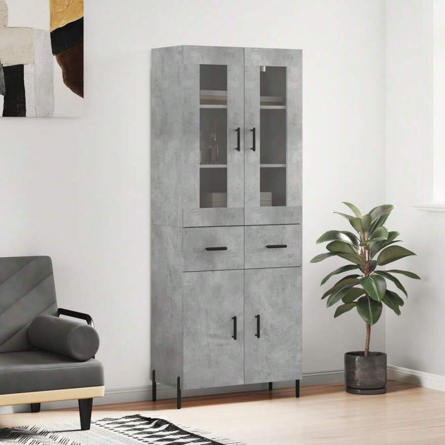 vidaXL Highboard In Betongrau, 69,5 X 34 X 180 Cm, Holzwerkstoff - Grigio - View 1