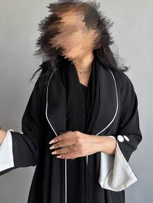 Abaya Cardigan Robe, Elegant Long Robe, European & Dubai Style - Black - View 6