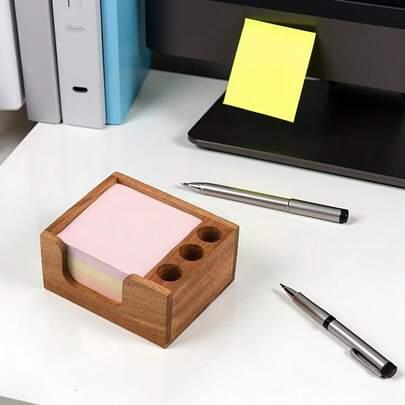 1 Stück Mimosen-Holz Notizenklemme mit 3 Stifthaltern, Zettelspender, geeignet für Büro, Zuhause, Schule, Schreibtischorganizer