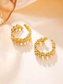 2pcs Gold Stainless Steel Ring Set | Thick Band With Star & Cubic Zirconia Accents | Gift For Her - Gold - View 3