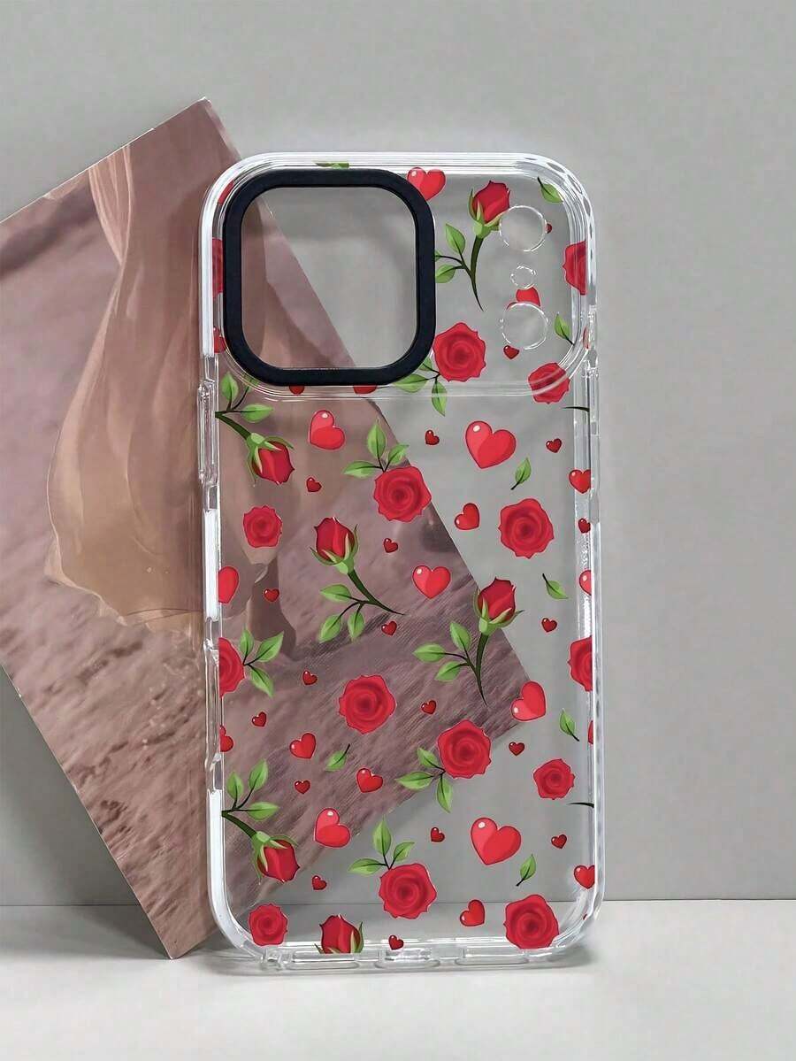 1個 デュアルカラーTPUクリアフォンケース レッドローズハート ロマンチックバレンタインスタイル クリア、スリム、iPhone17 Pro Max、iPhone16 Pro Max、iPhone15/14/13/12/X/PLUS/PRO/PROMAXと互換性あり、ホリデーギフト - 透明な黒 - チェックする 1