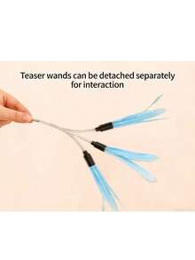 逗猫棒 & 圣诞猫玩具，幼猫自娱球，三层轨道，互动宠物玩具，羽毛和球颜色随机，适合幼猫和成猫 - 彩色 - 查看 4