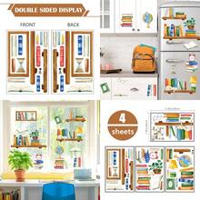 Books Window Clings 4 Sheets Back To School Reading Corner Study Bookshelf Globe Lamp Clock Stickers Decals Decor Cat Potted Plant Classroom Library Bedroom Home Decorations - BooksReading - View 1