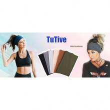 Bentițe de păr late cu turban, pachet de 6, pentru femei - Bentițe mari tip boho, elastice moi, antiderapante, pentru sport, antrenament, accesorii de păr - multicolor - Vizualizare 5