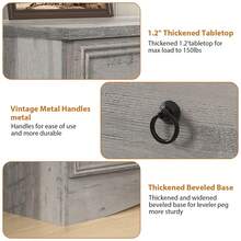 63"W Dressers For Bedroom, Grey Dresser With 10 Deep Drawer, Long Dressers & Chests Of Drawers For Clothes, Easy Pulls Handle, Textured Borders, For Living Room, Hallway,Taupe Grey - 灰褐色 - 查看 4