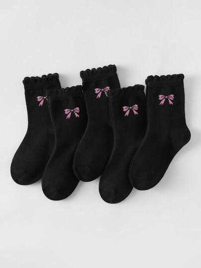 1/5 đôi tất bé gái mùa xuân/hè kiểu dáng thường ngày, viền bèo nhún, dễ thương, phong cách học đường, trang trí nơ hồng, kiểu dáng tối giản, thoáng khí, thấm hút mồ hôi, thoải mái và bền, cao đến bắp chân, phù hợp cho mặc hàng ngày, phong cách thường ngày, dự tiệc, biểu diễn sân khấu, hoạt động ngoài trời, trang phục học sinh, có thể phối hợp nhiều kiểu.