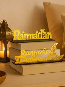 1pc Ramadan Mubarak Wooden Letter Decor - Easy To Install, Acrylic Star & Moon Element Design, Suitable For Ramadan, Islamic Holiday Decor, Arabic Style Decor, For Living Room, Bedroom, Kitchen, Tabletop - Gold - View 11
