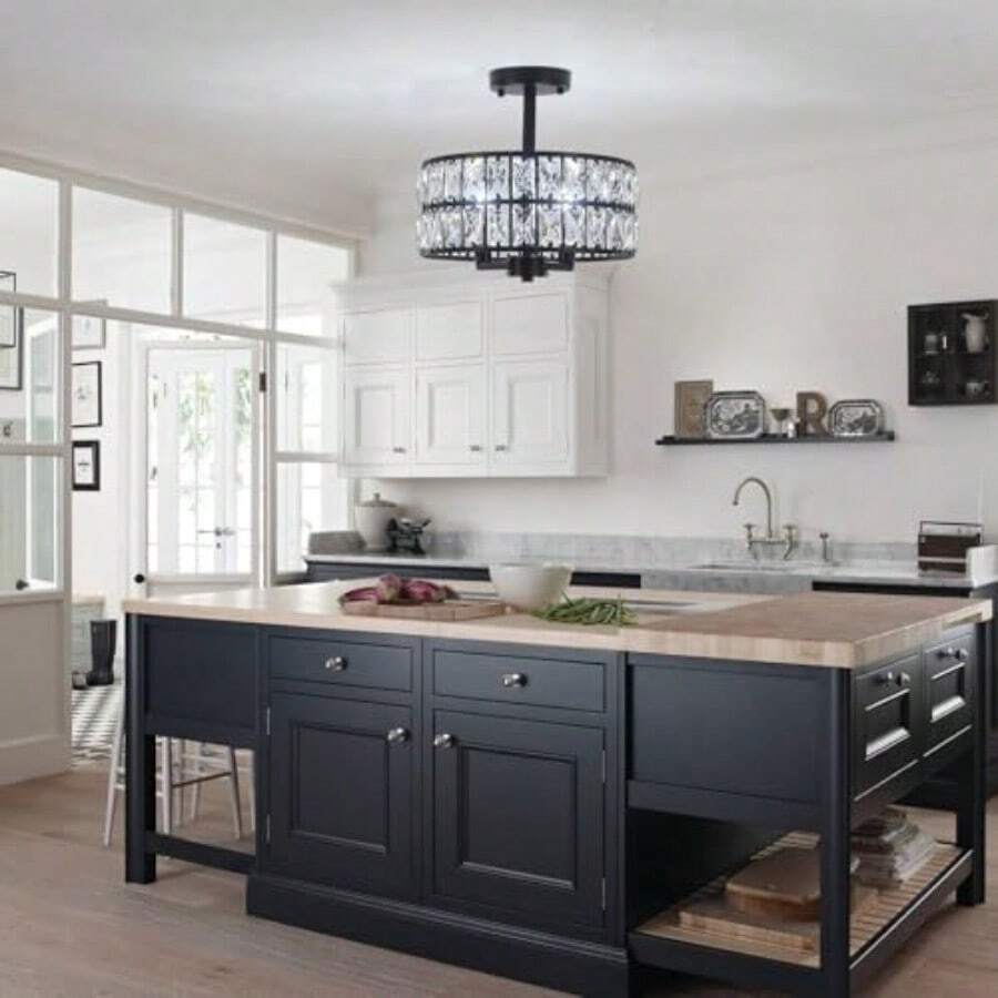 Lámpara de techo de montaje semiempotrado 3 luces moderna lámpara de tambor de cono con visualización blanca plisada de tela de 17.7 pulgadas cerca del techo lámpara de guardería pasillo-003 - 3-Luces Negro - Ver 1