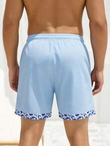 男士休闲海龟印花抽绳腰华夫格沙滩短裤，夏季 - 彩色 - 查看 4